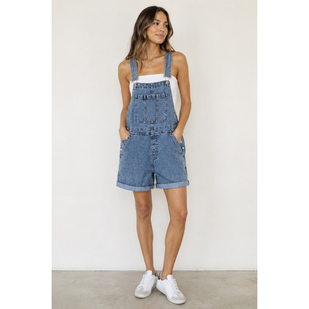 Gap Denim Womens Medium Wash Short Overalls Size S 100% Cotton Shortalls